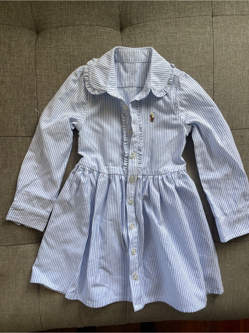 Ralph Polo Lauren Blue & White Oxford Striped Button-Front Girls Dress 3T 4T